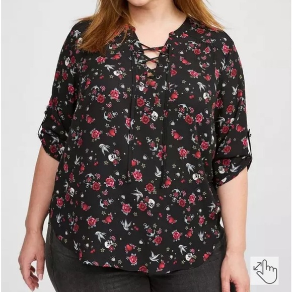 TORRID Harper 3/4 Sleeve Lace Up Blouse Size 3X - Picture 4 of 9